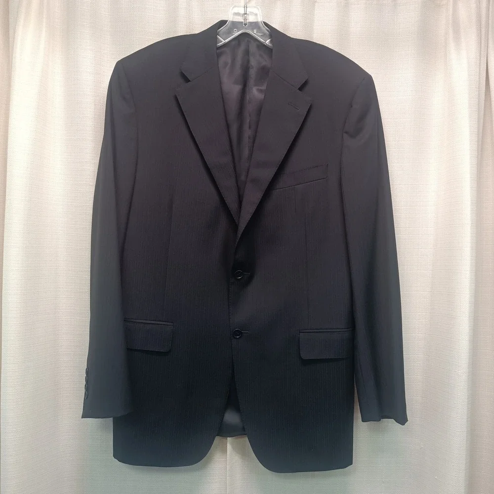 Canali 1934 Mens 54L 44L Pinstripe Wool Blazer Jacket Made in Italy Navy‎ Blue